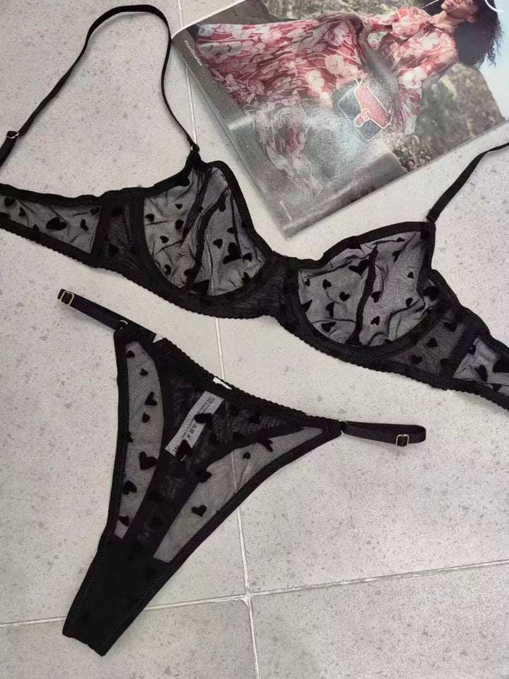 Victoria's Secret Dream Angels Sheer Heart Lingerie | Women’s Black & Red Sheer Lace Bra & Panty Set | Sexy Heart Lingerie | Romantic Lace Intimates for Her | Breathable Lace Bra & Panty Set | Valentine’s & Holiday Lingerie Gift | Luxury Lace Underwear Women | Elegant Heart Lace Set for Special Occasions | Soft & Supportive Women’s Lingerie