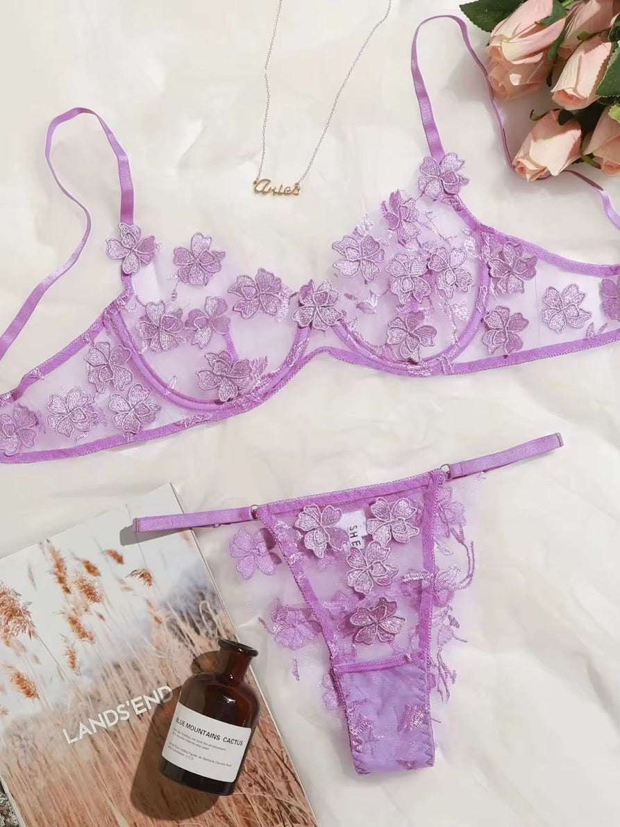 Blossom Desire Sheer Lace Set / 002 | Women’s Sheer Lace Lingerie Set | Romantic Lace Bra & Panty Set | See-Through Floral Lace Lingerie | Sexy Sheer Lace Underwear Set Women | Breathable Lace Bra Panty Set | Valentine’s Lingerie Gift for Her | Luxury Lace Intimate Set Women | Soft Lace Lingerie in Pink, Purple & Red | Premium Romantic Women’s Lingerie